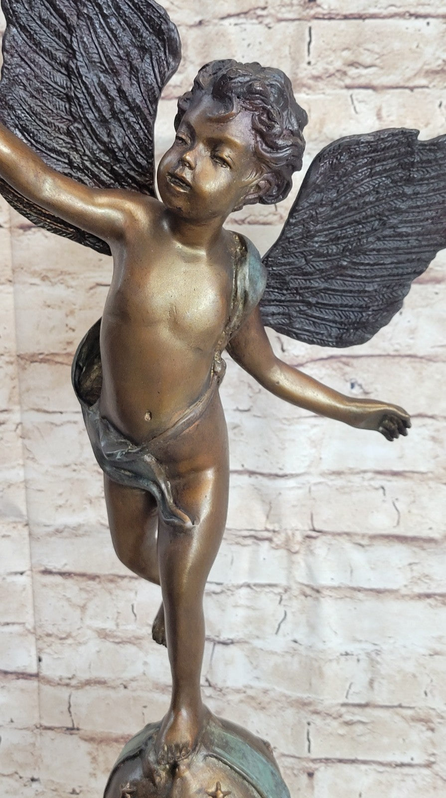 SIGNED VALENTINE DAY CUPID BRONZE SCULPTURE STATUE ON MARBLE BASE HOT CAST SALE