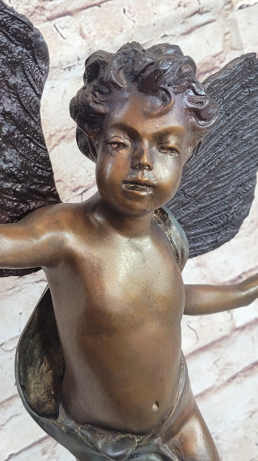 SIGNED VALENTINE DAY CUPID BRONZE SCULPTURE STATUE ON MARBLE BASE HOT CAST SALE