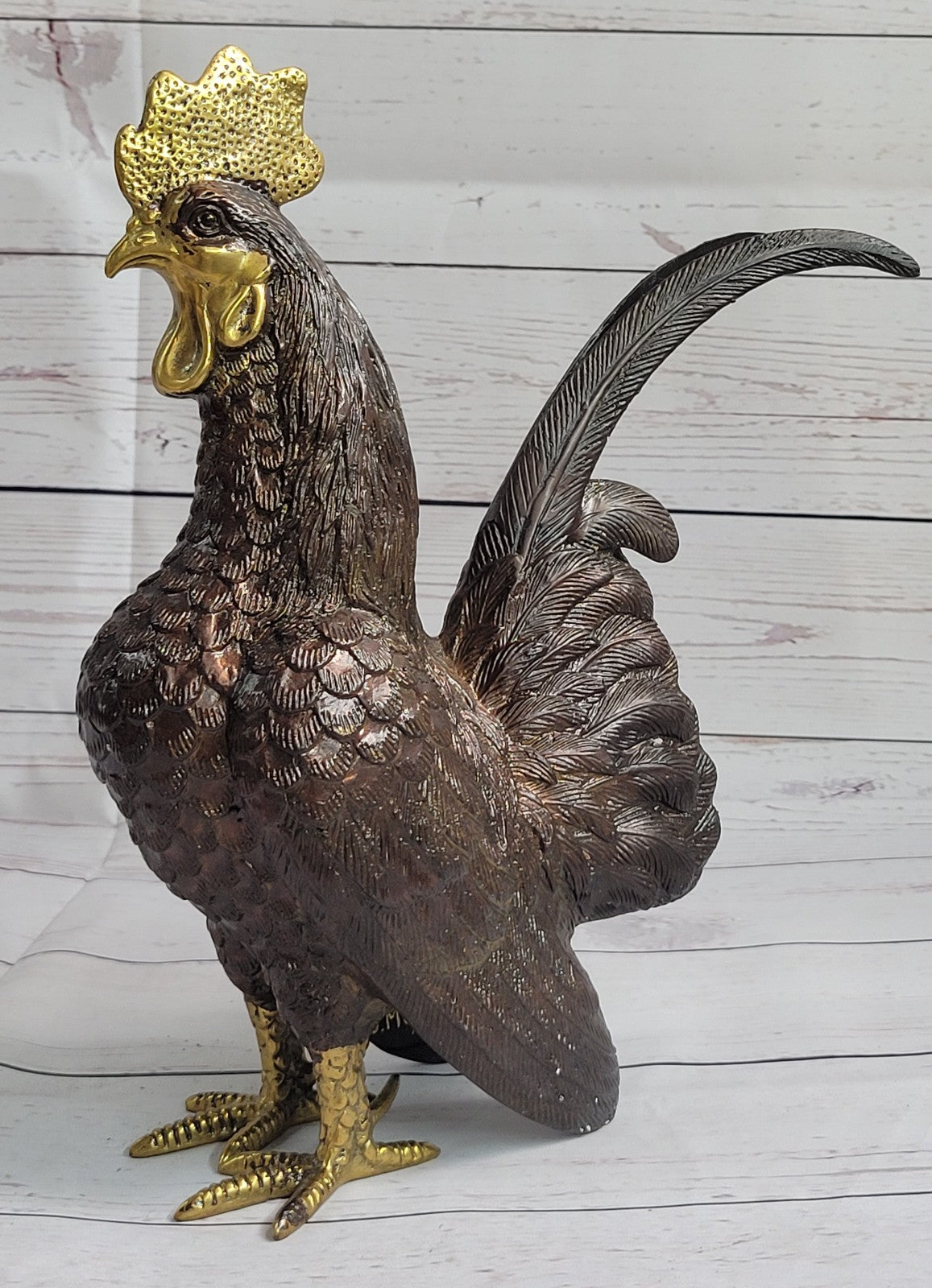 Solid 100% Bronze Sculpture Signed Exquisite Rooster Farm Art Statues Figure Gift