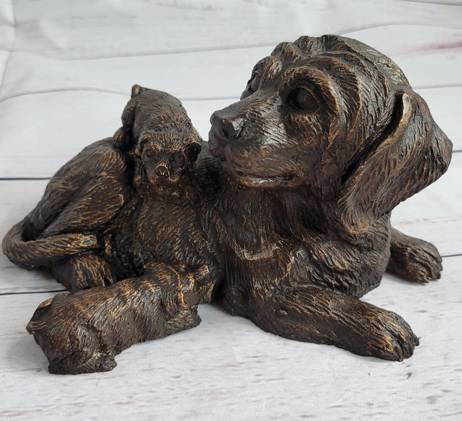 HOT CAST BRONZE DOG FIGURE SCULPTURE LAB LABRADOR RETRIEVER SIGNED J. MOIGNIEZ