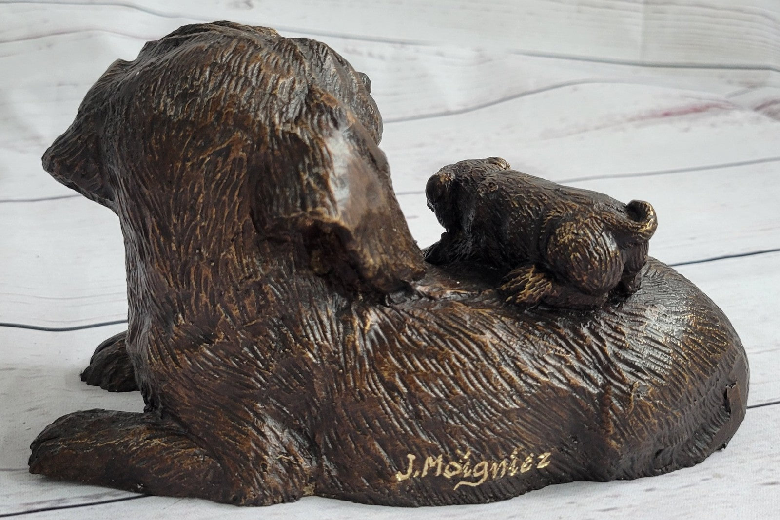 HOT CAST BRONZE DOG FIGURE SCULPTURE LAB LABRADOR RETRIEVER SIGNED J. MOIGNIEZ