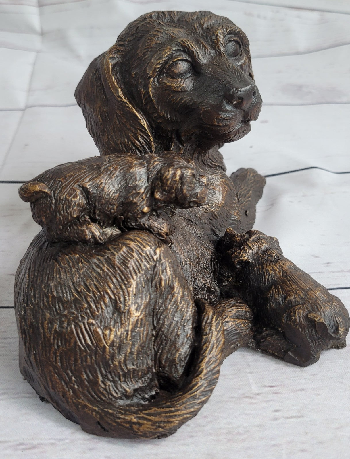 HOT CAST BRONZE DOG FIGURE SCULPTURE LAB LABRADOR RETRIEVER SIGNED J. MOIGNIEZ