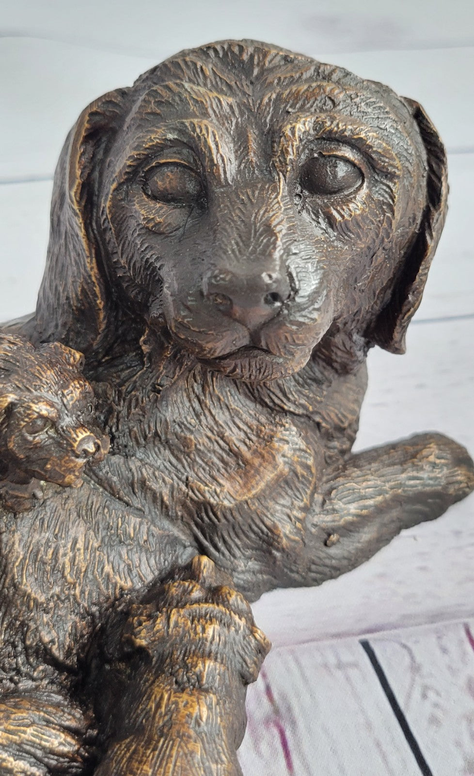 HOT CAST BRONZE DOG FIGURE SCULPTURE LAB LABRADOR RETRIEVER SIGNED J. MOIGNIEZ