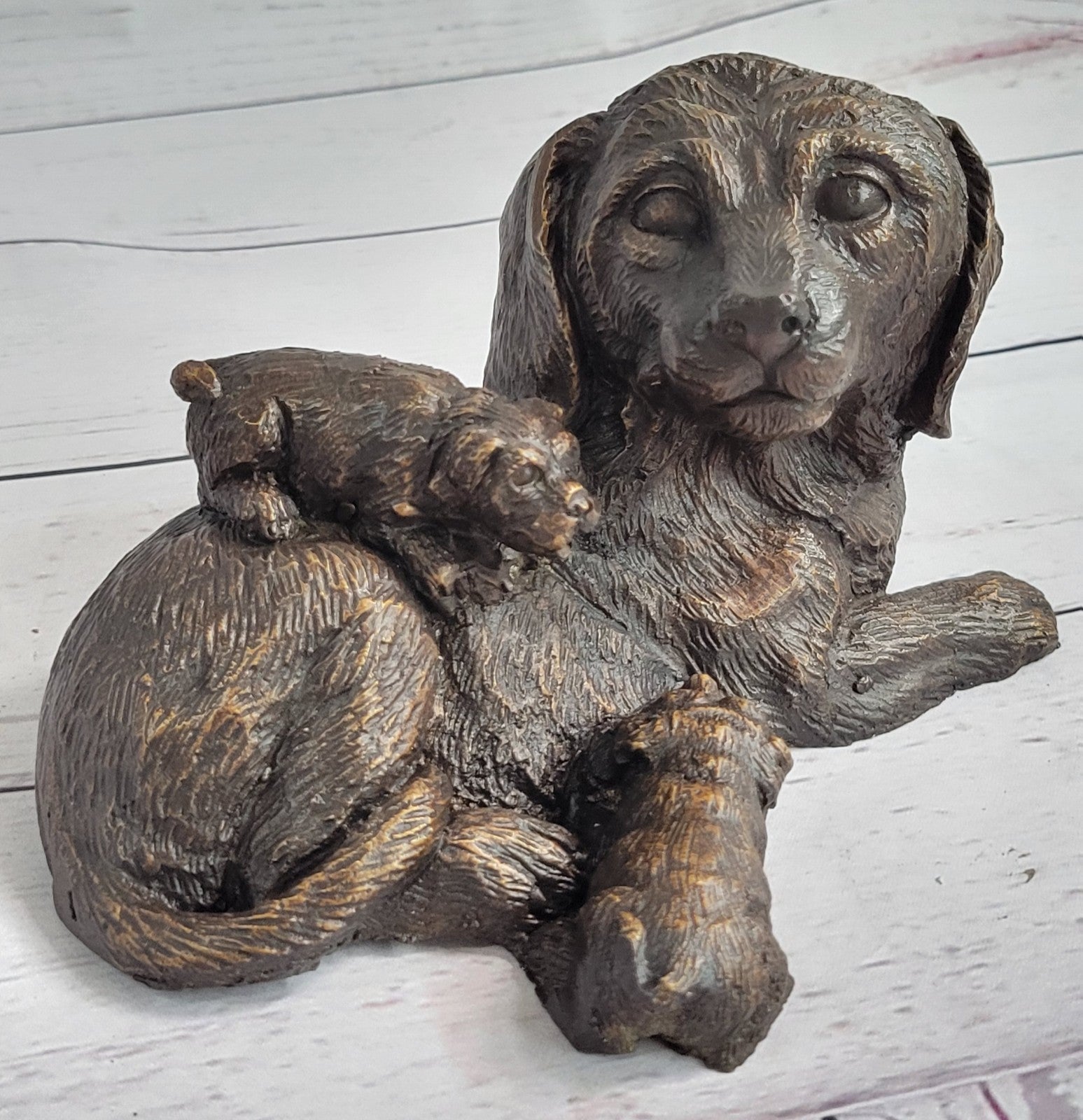 HOT CAST BRONZE DOG FIGURE SCULPTURE LAB LABRADOR RETRIEVER SIGNED J. MOIGNIEZ