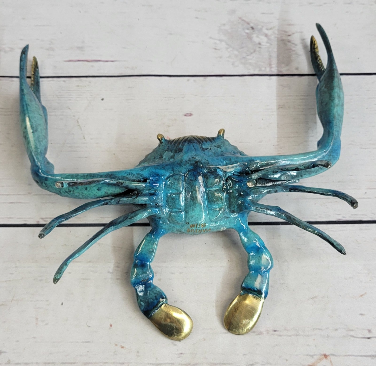 Vintage Metal Bronze European Articulated Crab Signed Marius Handcrafted Figure