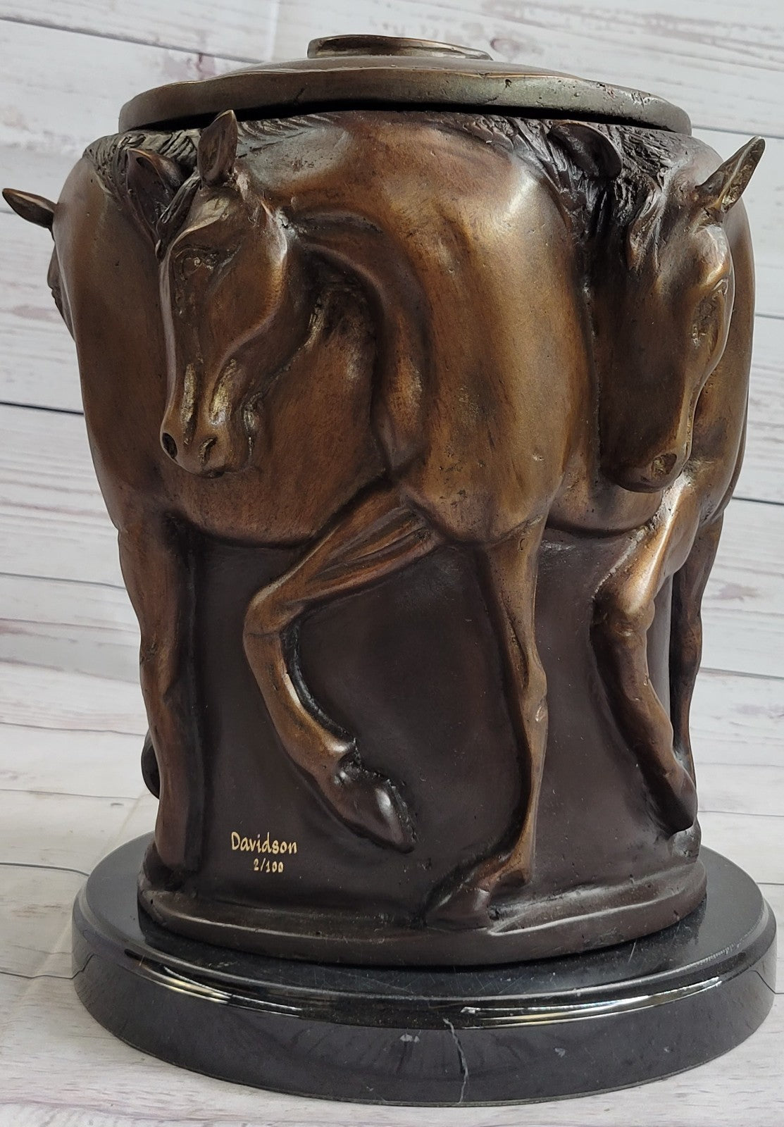Elegant Bronze Urn Statue Sculpture Hand Made Horses Classical Art Deco Sale