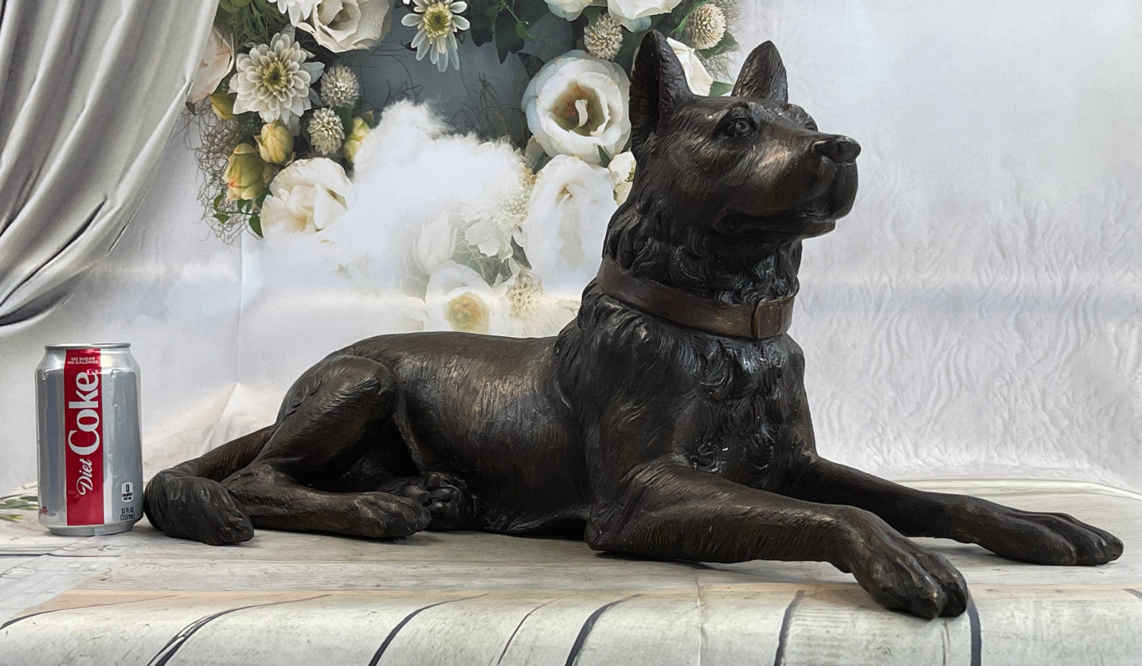 Extra Large DOG Figurine Statue Hand Painted Pure Bronze Gift Pet Lovers Sale
