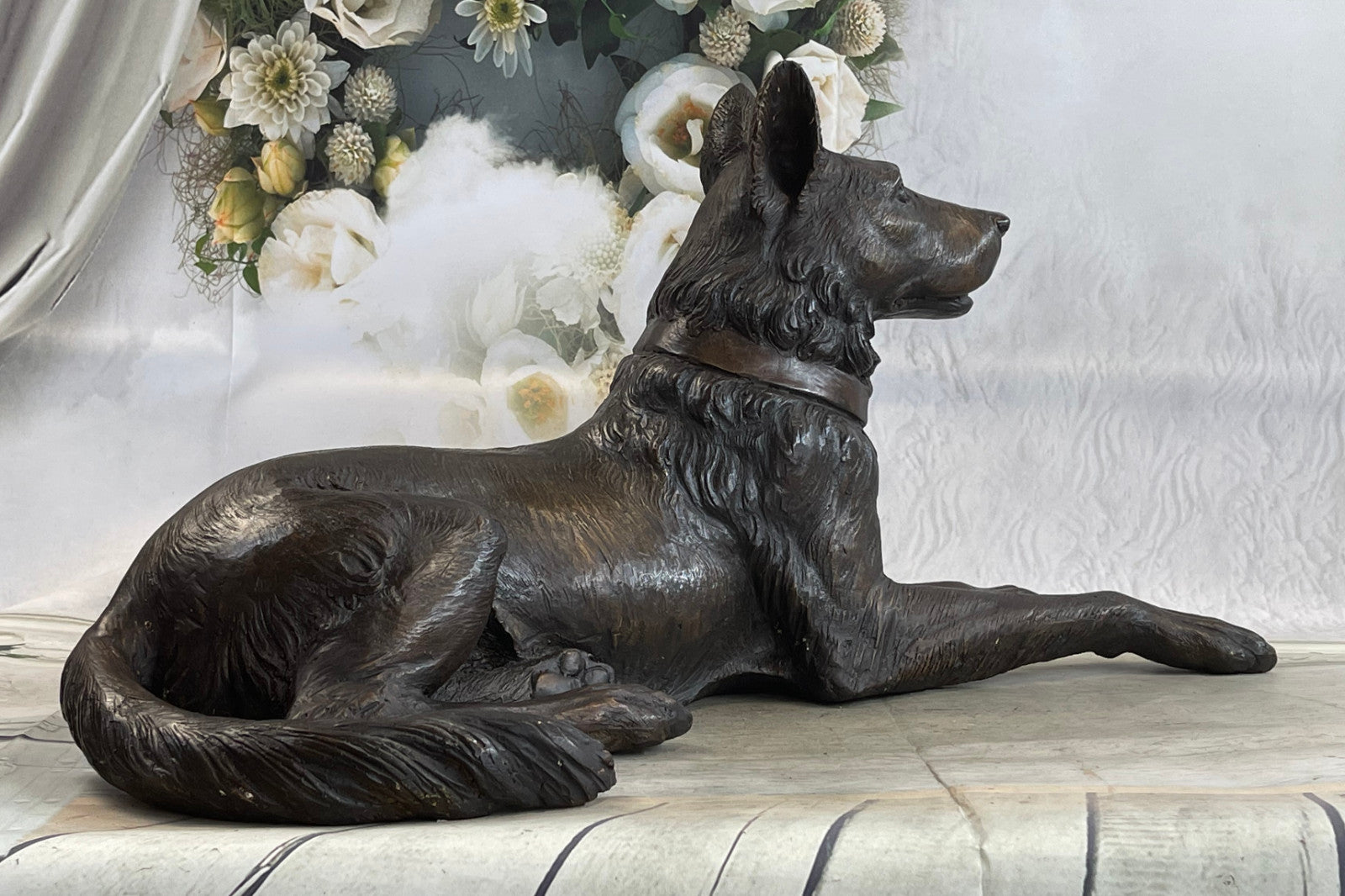 Extra Large DOG Figurine Statue Hand Painted Pure Bronze Gift Pet Lovers Sale