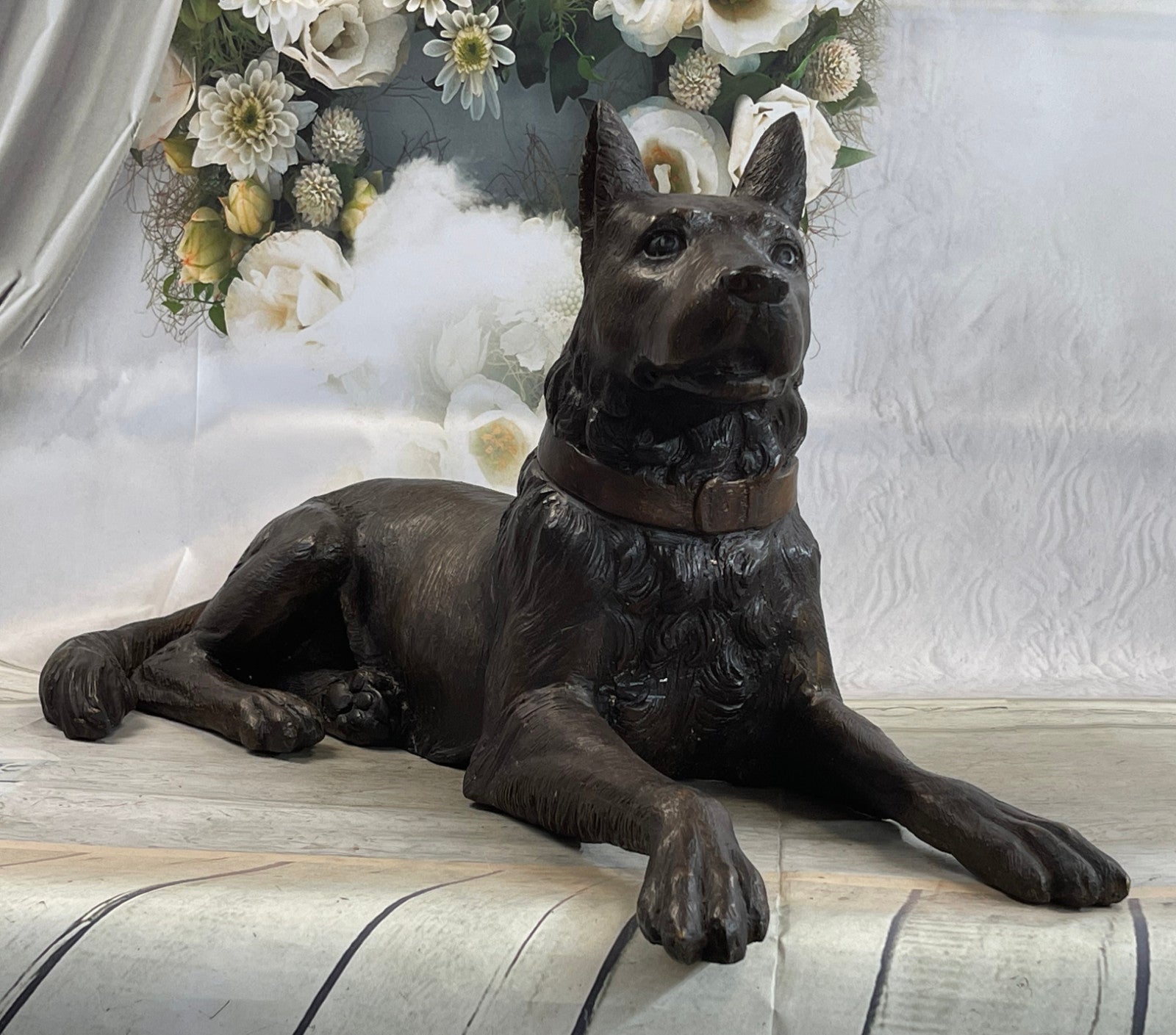 Extra Large DOG Figurine Statue Hand Painted Pure Bronze Gift Pet Lovers Sale