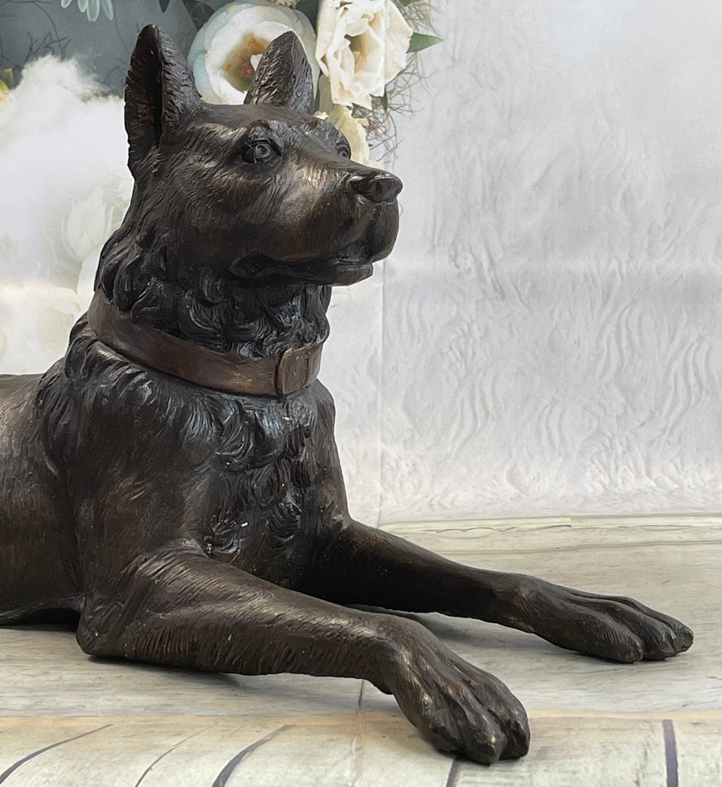 Extra Large DOG Figurine Statue Hand Painted Pure Bronze Gift Pet Lovers Sale