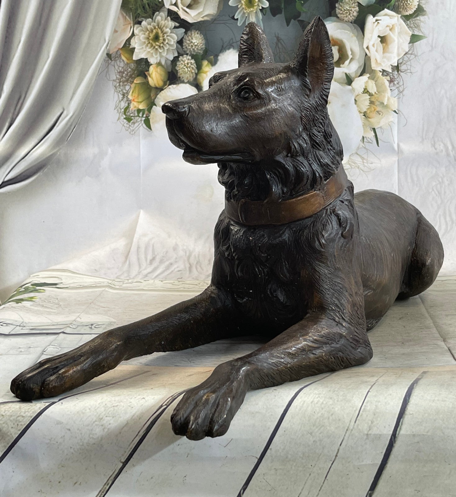 Extra Large DOG Figurine Statue Hand Painted Pure Bronze Gift Pet Lovers Sale