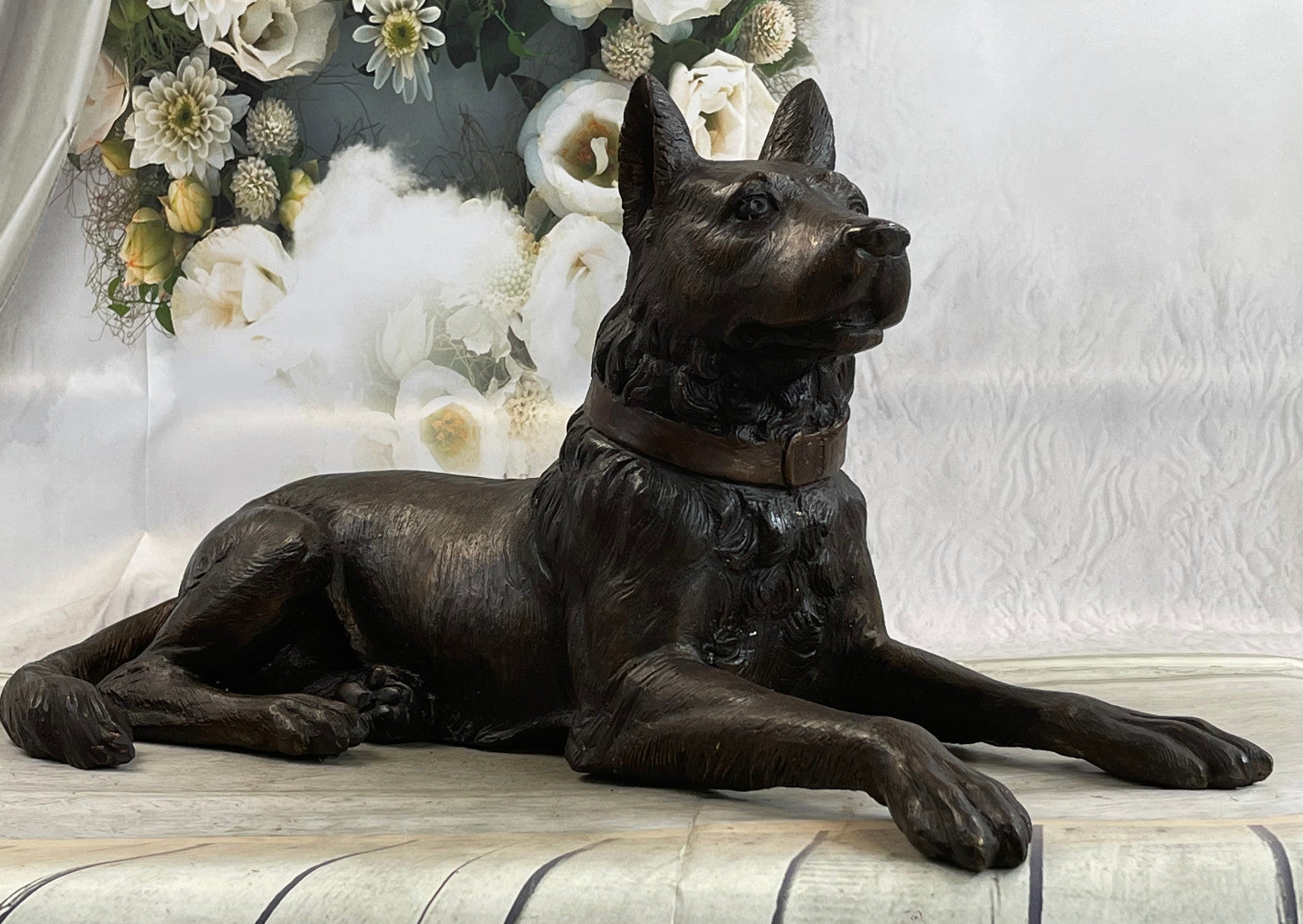 Extra Large DOG Figurine Statue Hand Painted Pure Bronze Gift Pet Lovers Sale