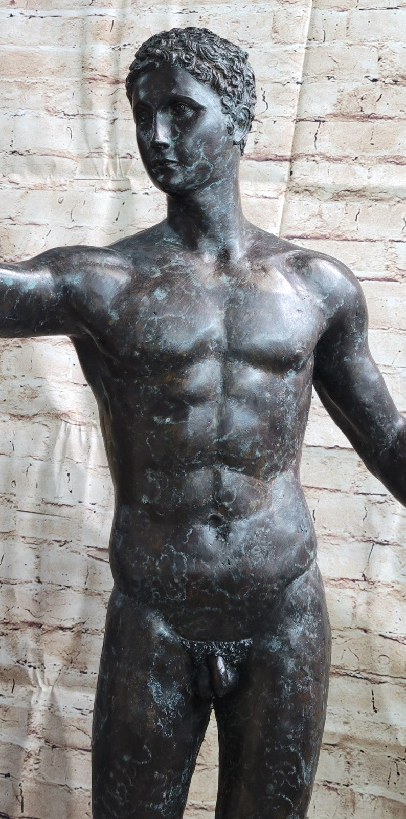Classic Rodin Age of Bronze Elegant Male Nude Figure Marble Statue Sculpture