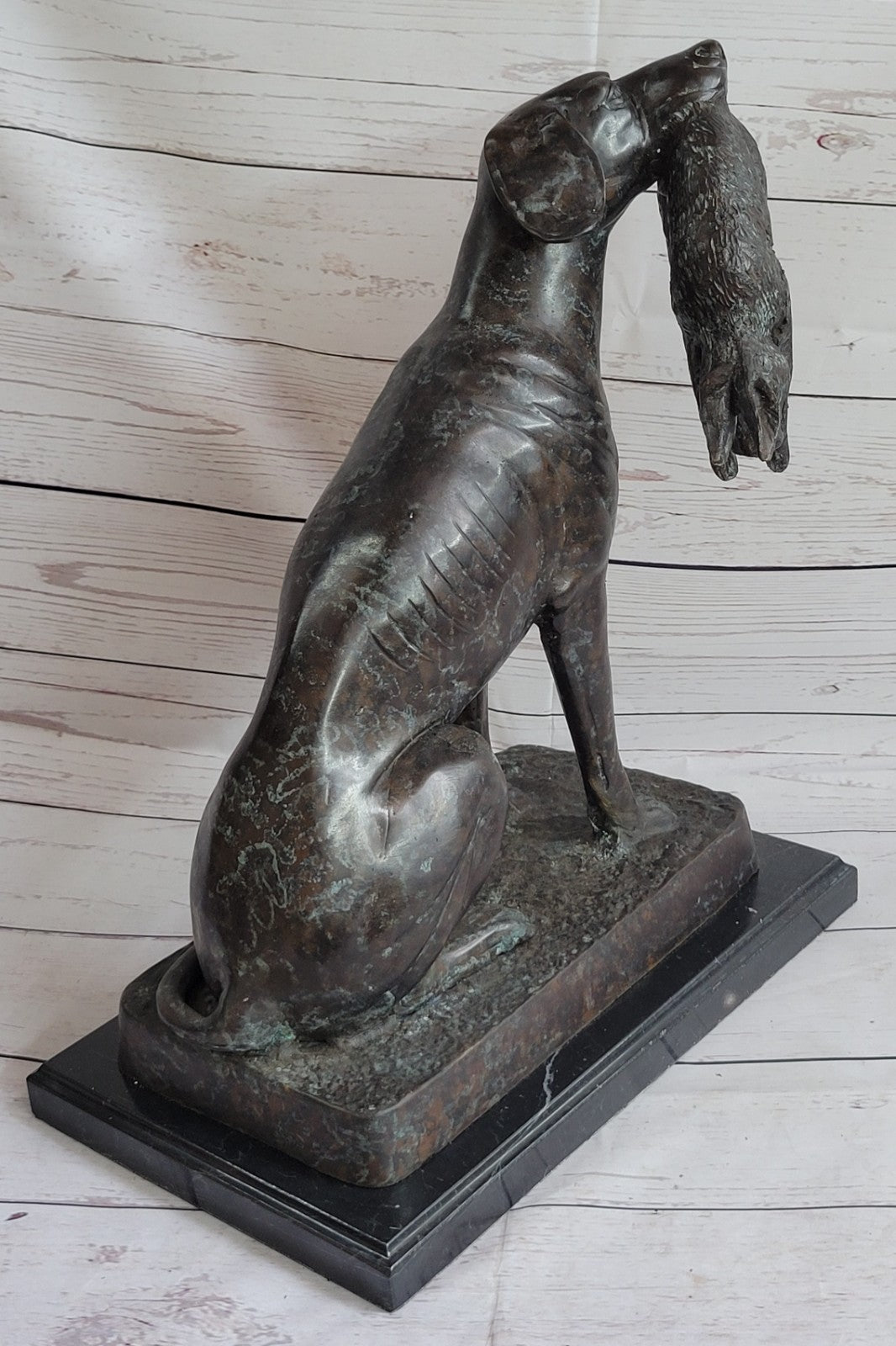 40 cm Western Art Deco pure Bronze hunting dog catch hunt rabbit hare Sculpture