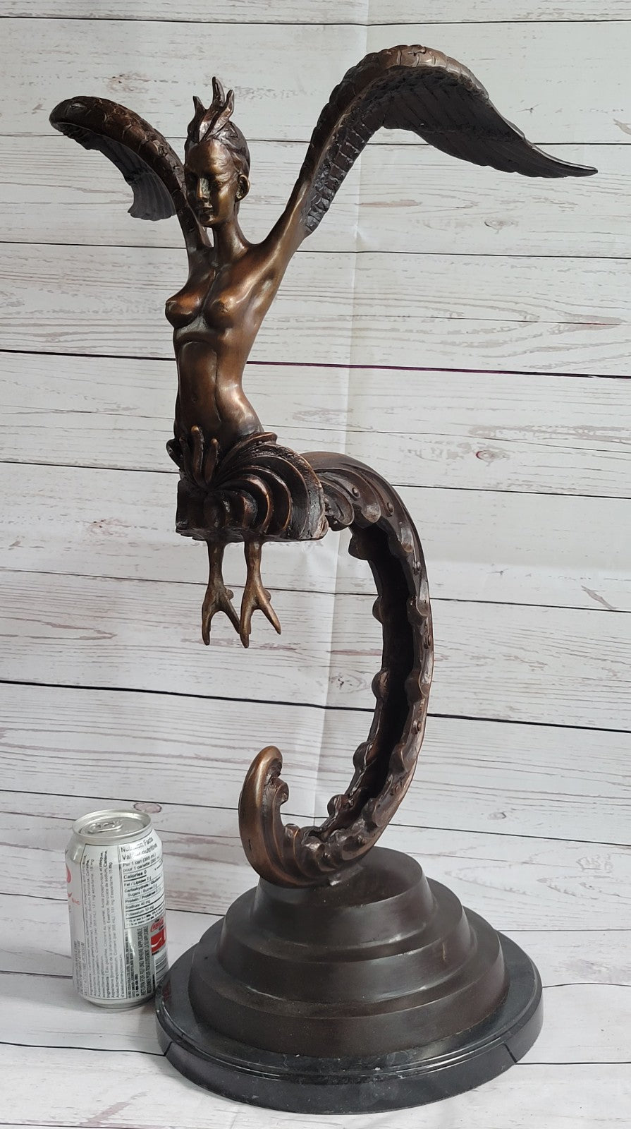 RARE VINTAGE MYTHICAL KINNAREE KINNARIS LADY MEIJI ASIAN BRONZE SCULPTURE FIGURE