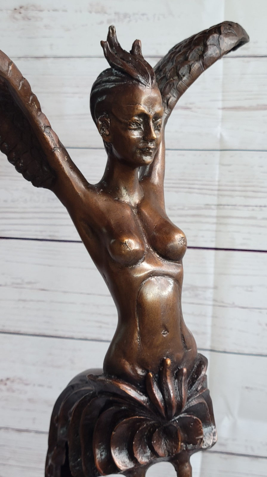 RARE VINTAGE MYTHICAL KINNAREE KINNARIS LADY MEIJI ASIAN BRONZE SCULPTURE FIGURE
