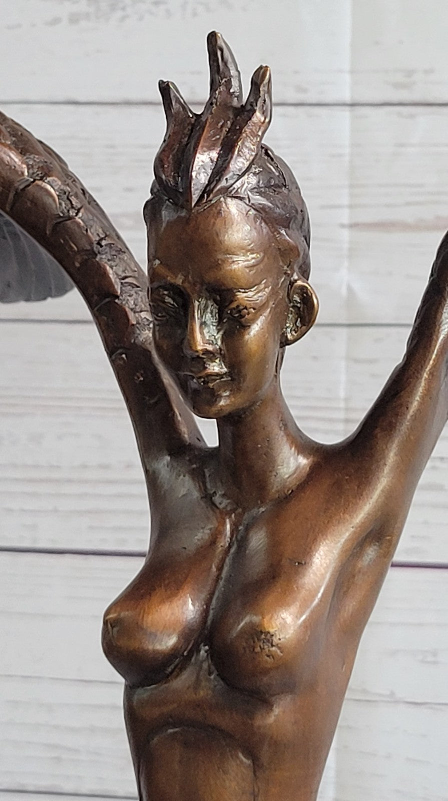 RARE VINTAGE MYTHICAL KINNAREE KINNARIS LADY MEIJI ASIAN BRONZE SCULPTURE FIGURE