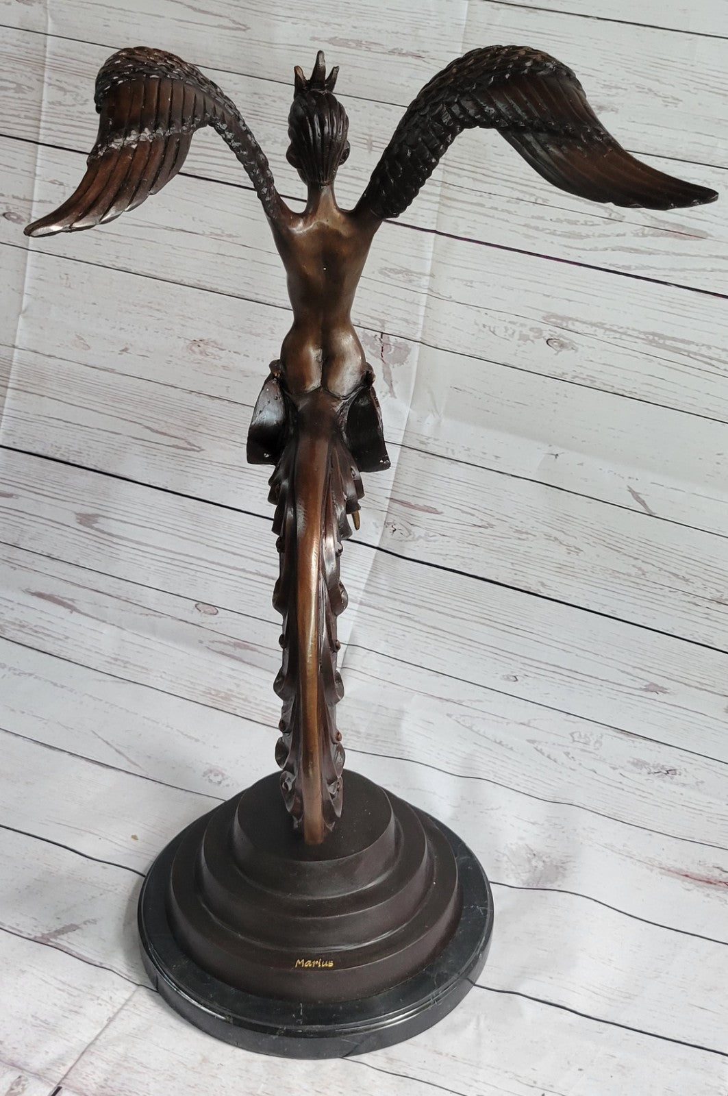 RARE VINTAGE MYTHICAL KINNAREE KINNARIS LADY MEIJI ASIAN BRONZE SCULPTURE FIGURE