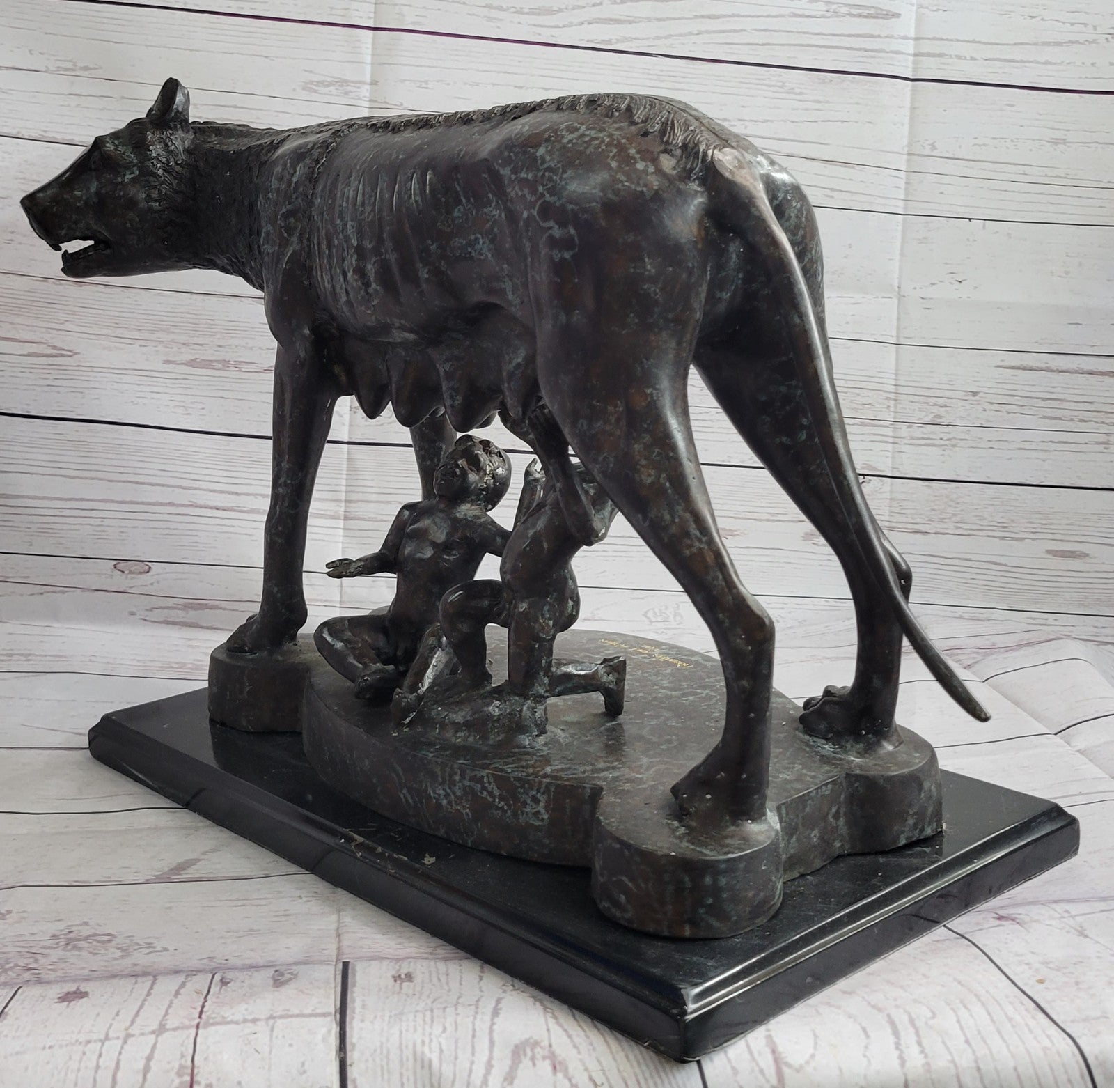 Shewolf Capitoline Bronze Sculpture On Original Marble Base Figurine Figure Sale