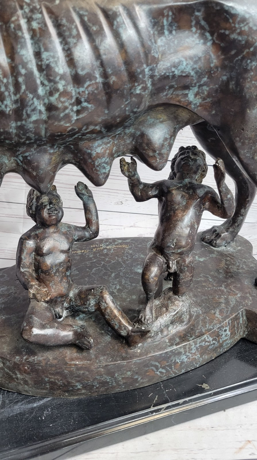 Shewolf Capitoline Bronze Sculpture On Original Marble Base Figurine Figure Sale