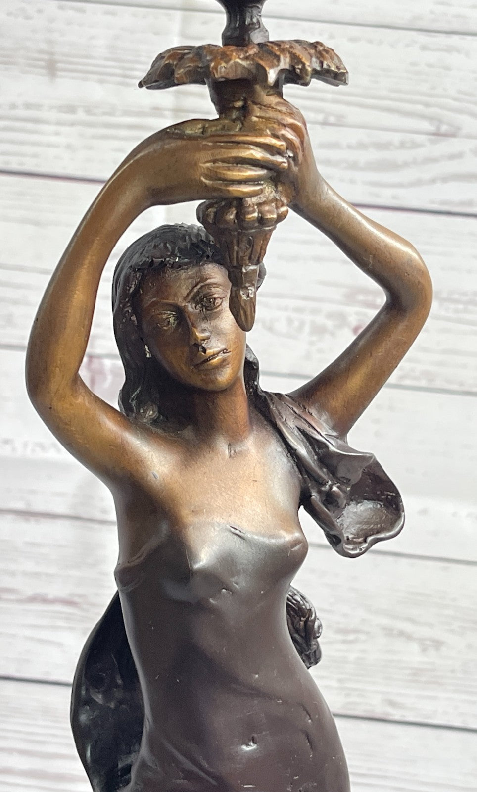 Auguste Moreau  sculpture /candle stick  patinated genuine bronze statue