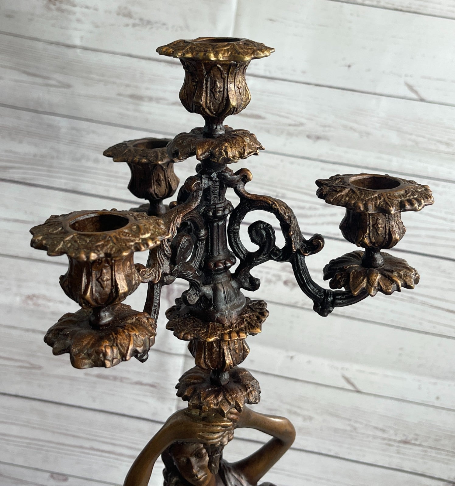 Auguste Moreau  sculpture /candle stick  patinated genuine bronze statue