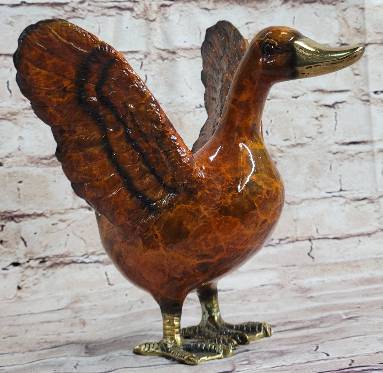 SOLID CAST BRONZE DUCK sculpture Garden Decor statue figure Multi Color Patina