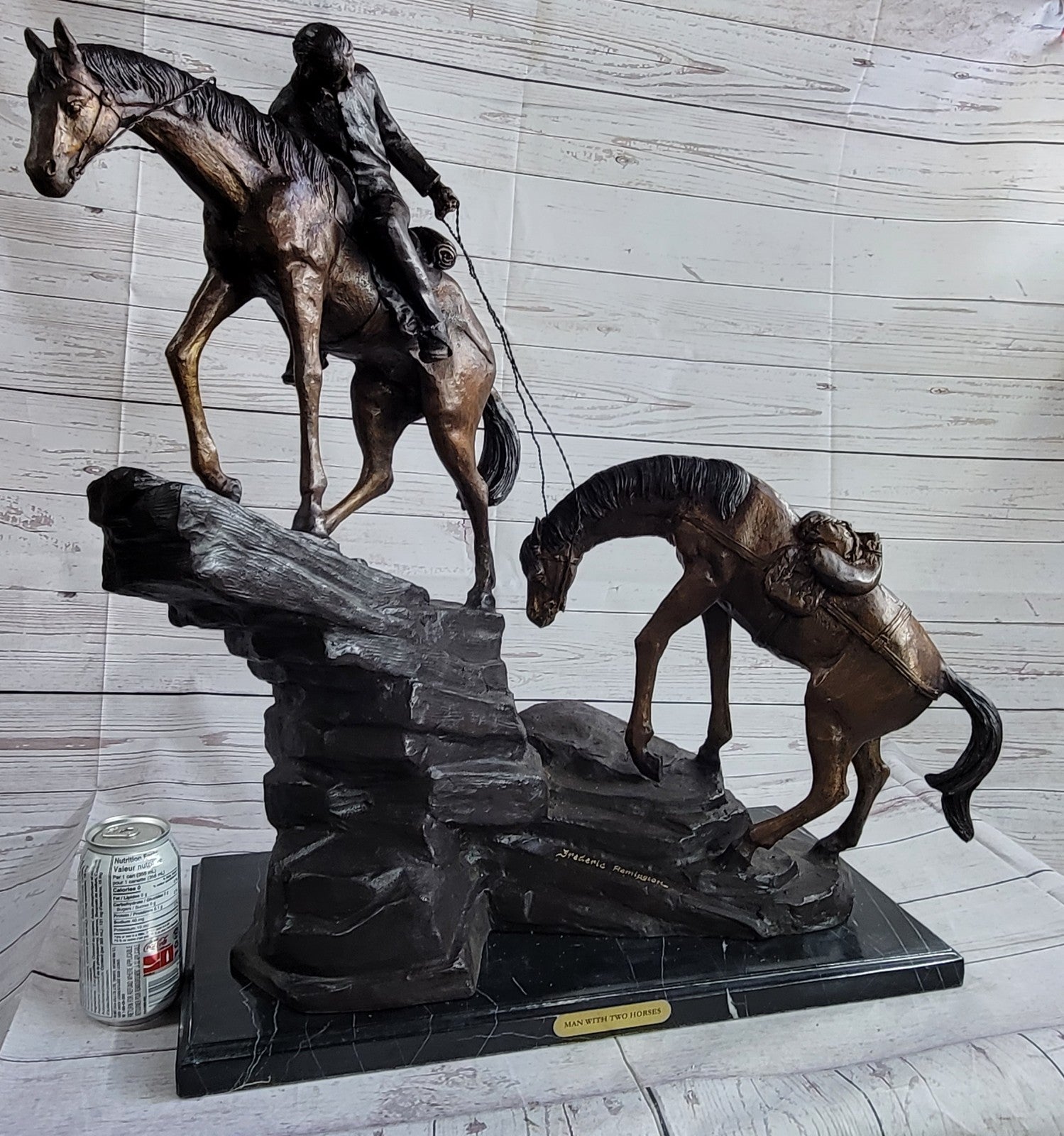 Fredrick Remington Bronze "Up the Hill" sculpture Marble Base High Details  Lost Wax