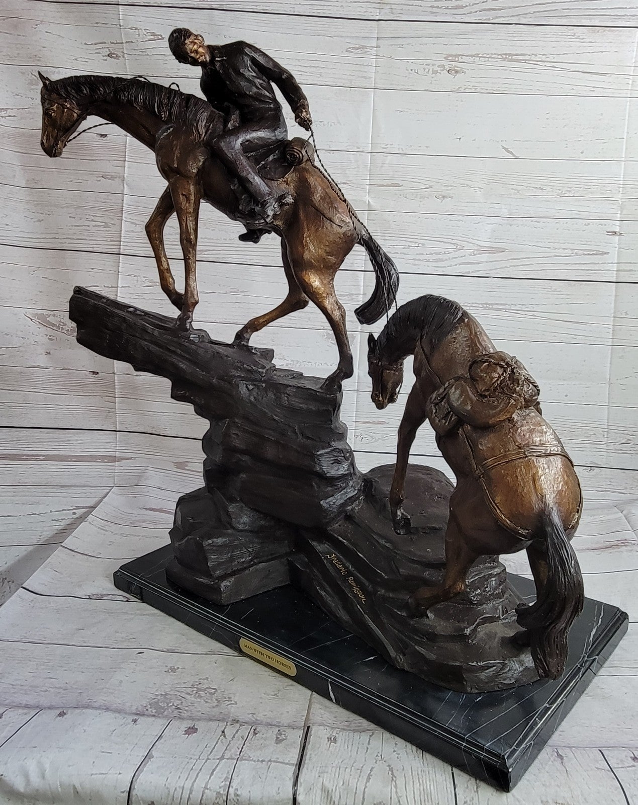 Fredrick Remington Bronze "Up the Hill" sculpture Marble Base High Details  Lost Wax