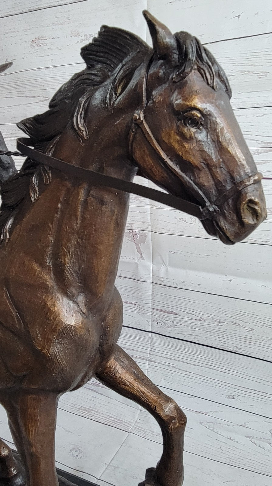 Old School Hot Cast Western Cowboy with His Horse Bronze Sculpture Marble Base