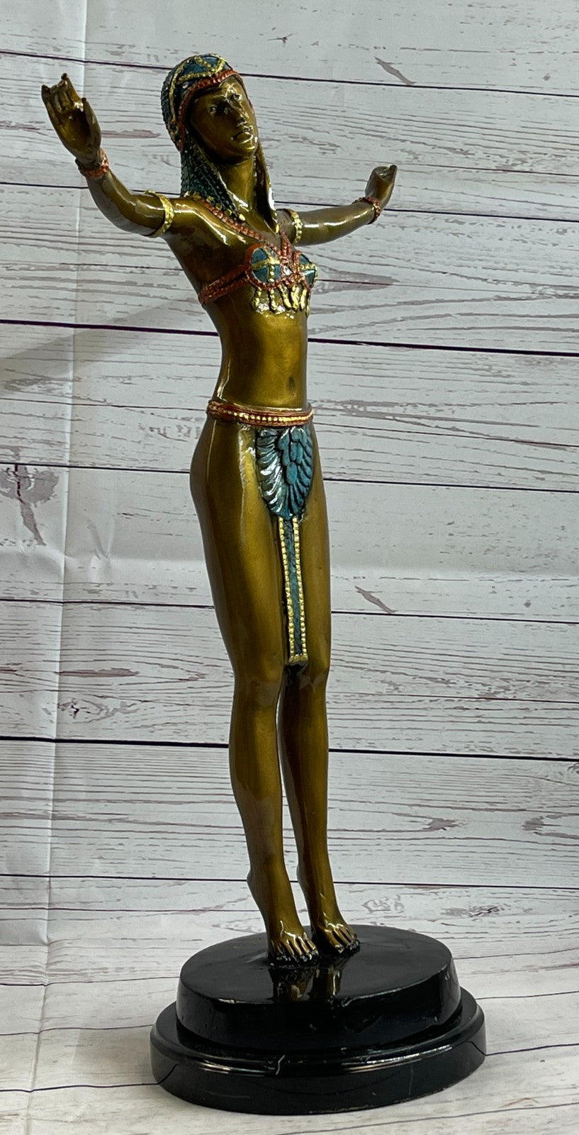 Tall Art Deco Sculpture Female Dancer on Marble Nude- Chiparus - Bronze Statue