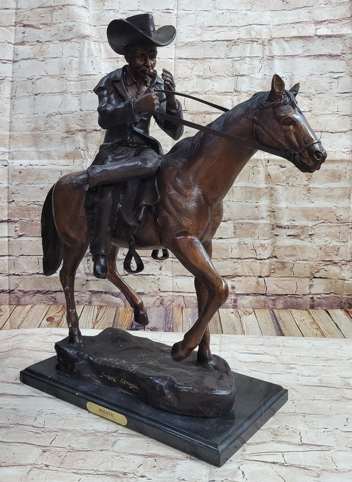 Handcrafted bronze sculpture SALE Smoking Horse Cowboy by Remington Artwork