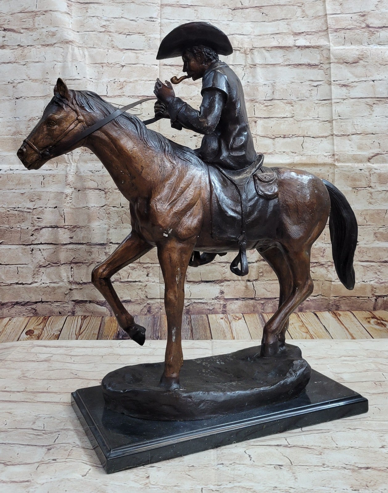 Handcrafted bronze sculpture SALE Smoking Horse Cowboy by Remington Artwork
