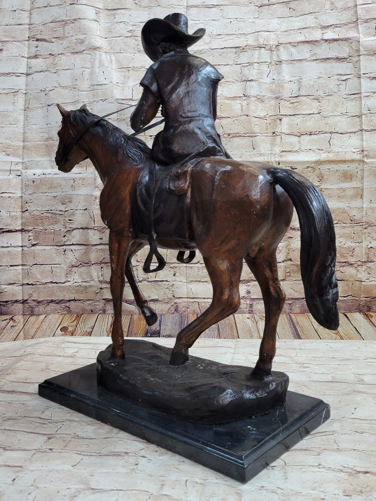 Handcrafted bronze sculpture SALE Smoking Horse Cowboy by Remington Artwork