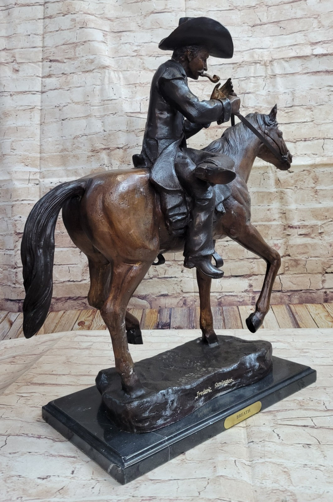 Handcrafted bronze sculpture SALE Smoking Horse Cowboy by Remington Artwork