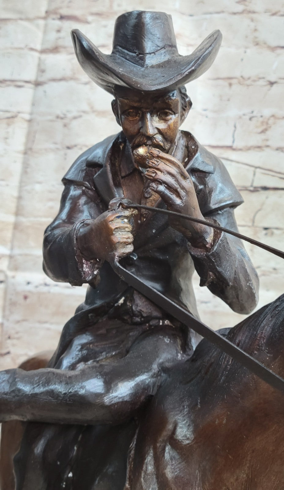 Handcrafted bronze sculpture SALE Smoking Horse Cowboy by Remington Artwork