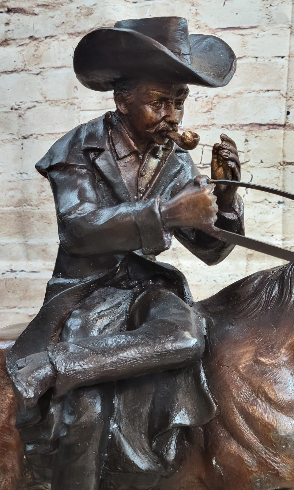 Handcrafted bronze sculpture SALE Smoking Horse Cowboy by Remington Artwork