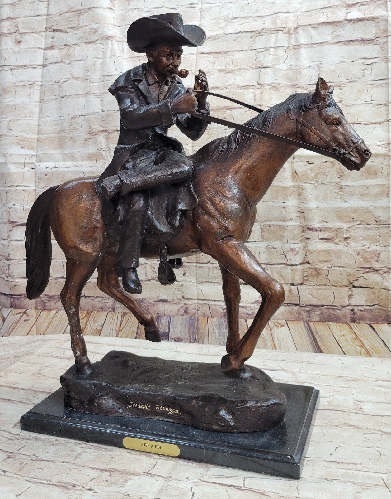Handcrafted bronze sculpture SALE Smoking Horse Cowboy by Remington Artwork