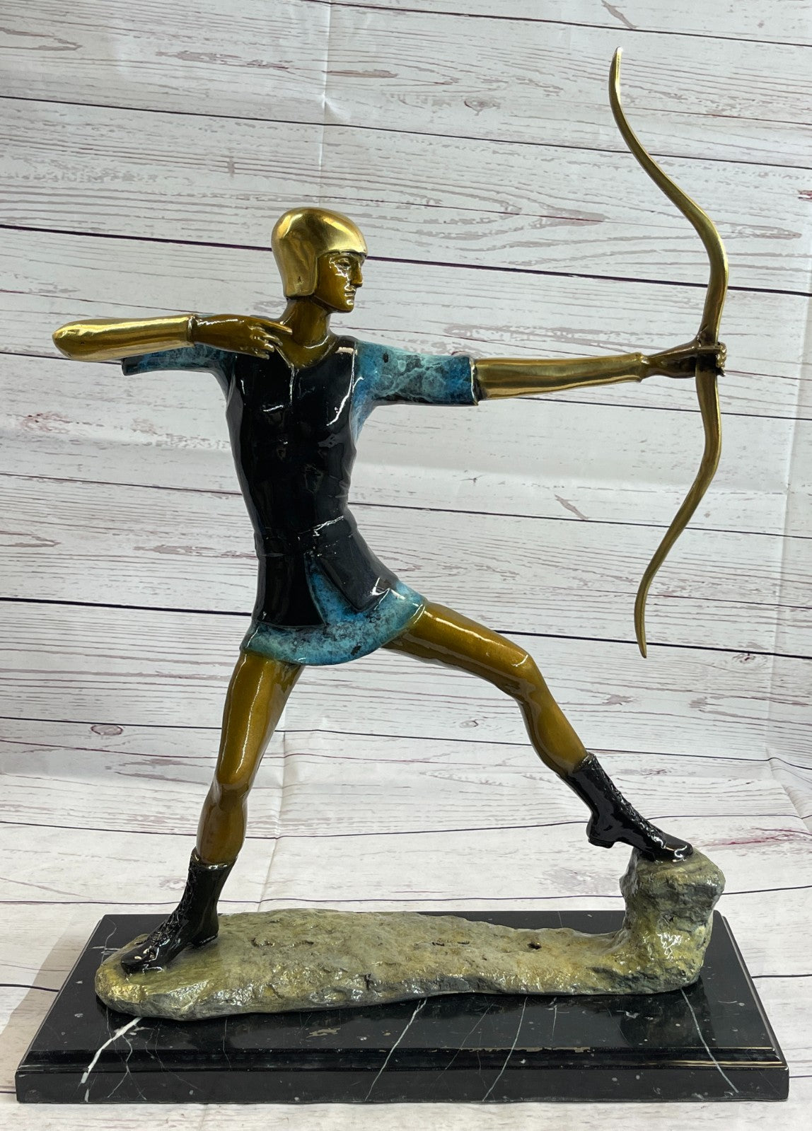 vintage Apollo Greek God Style Archer Nude Male Bronze Sculpture Statue History