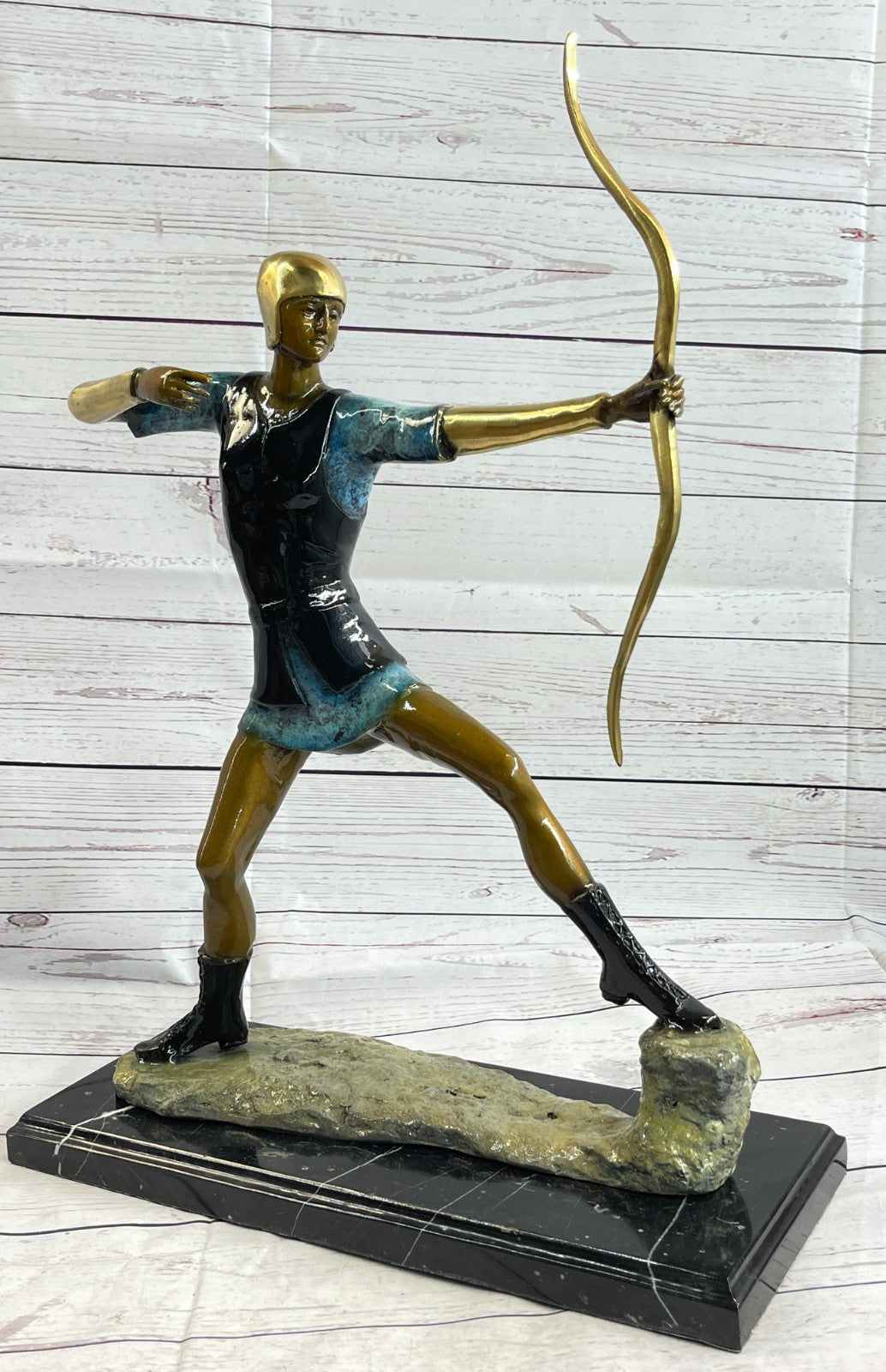 vintage Apollo Greek God Style Archer Nude Male Bronze Sculpture Statue History