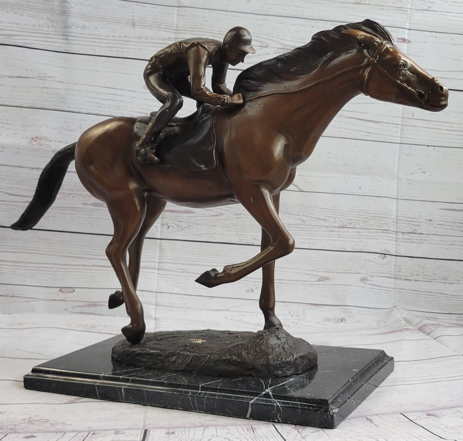 Marius Male Jockey Horse Race Bronze Sculpture - Handcrafted Limited Edition Collectible