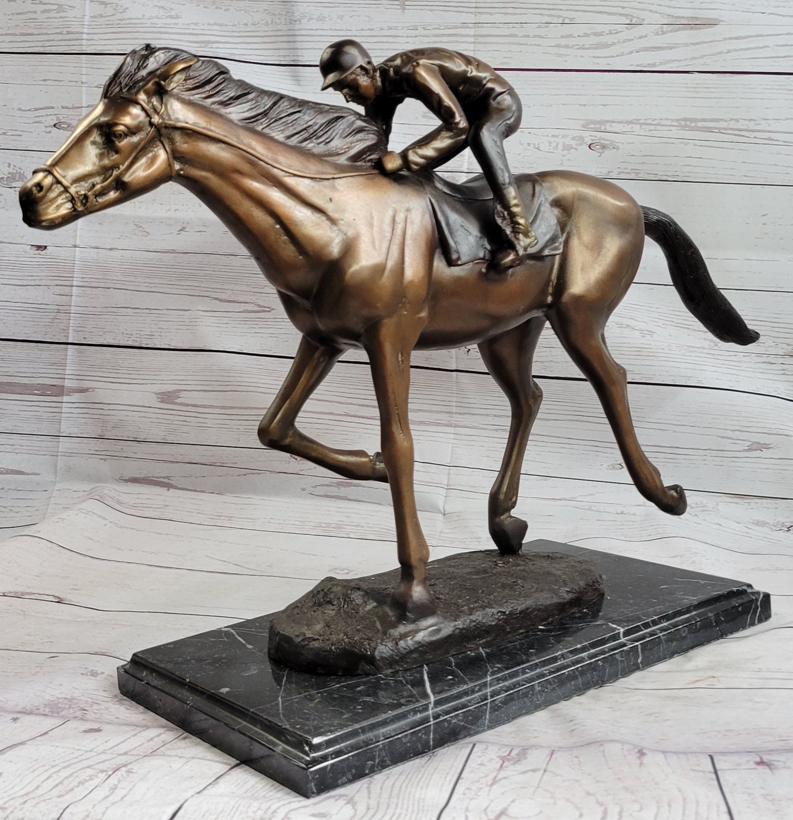 Marius Male Jockey Horse Race Bronze Sculpture - Handcrafted Limited Edition Collectible