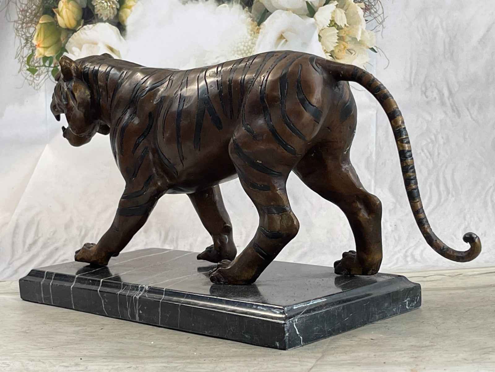 Handcrafted Detailed Indian Tiger Bronze Sculpture Figurine Figure Home Decor