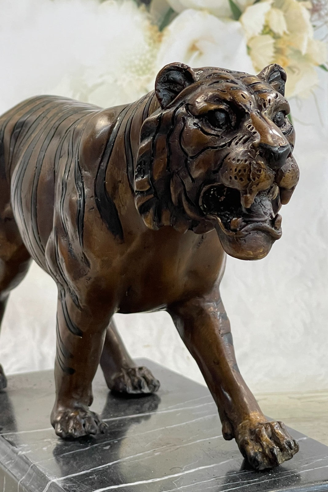 Handcrafted Detailed Indian Tiger Bronze Sculpture Figurine Figure Home Decor