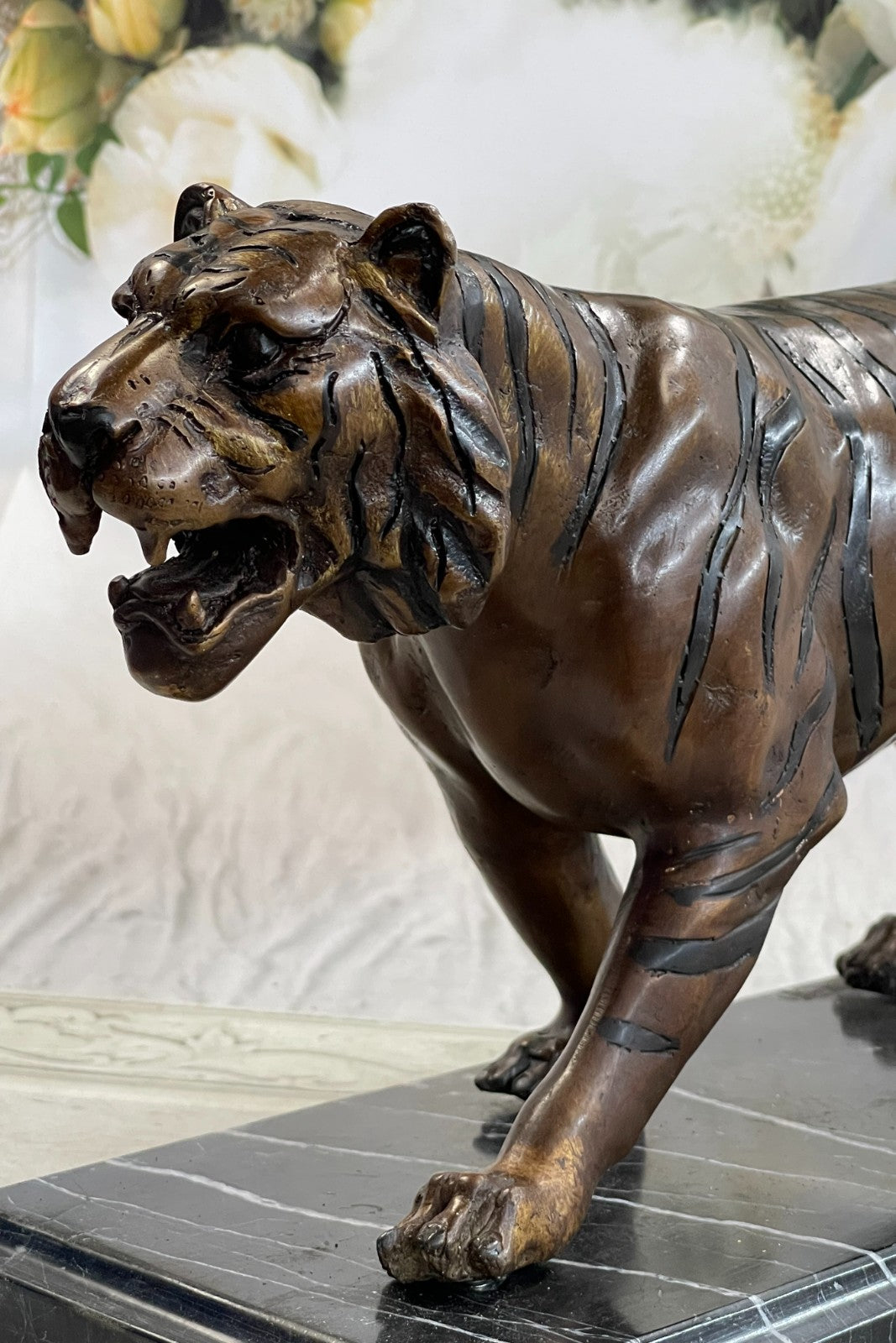 Handcrafted Detailed Indian Tiger Bronze Sculpture Figurine Figure Home Decor