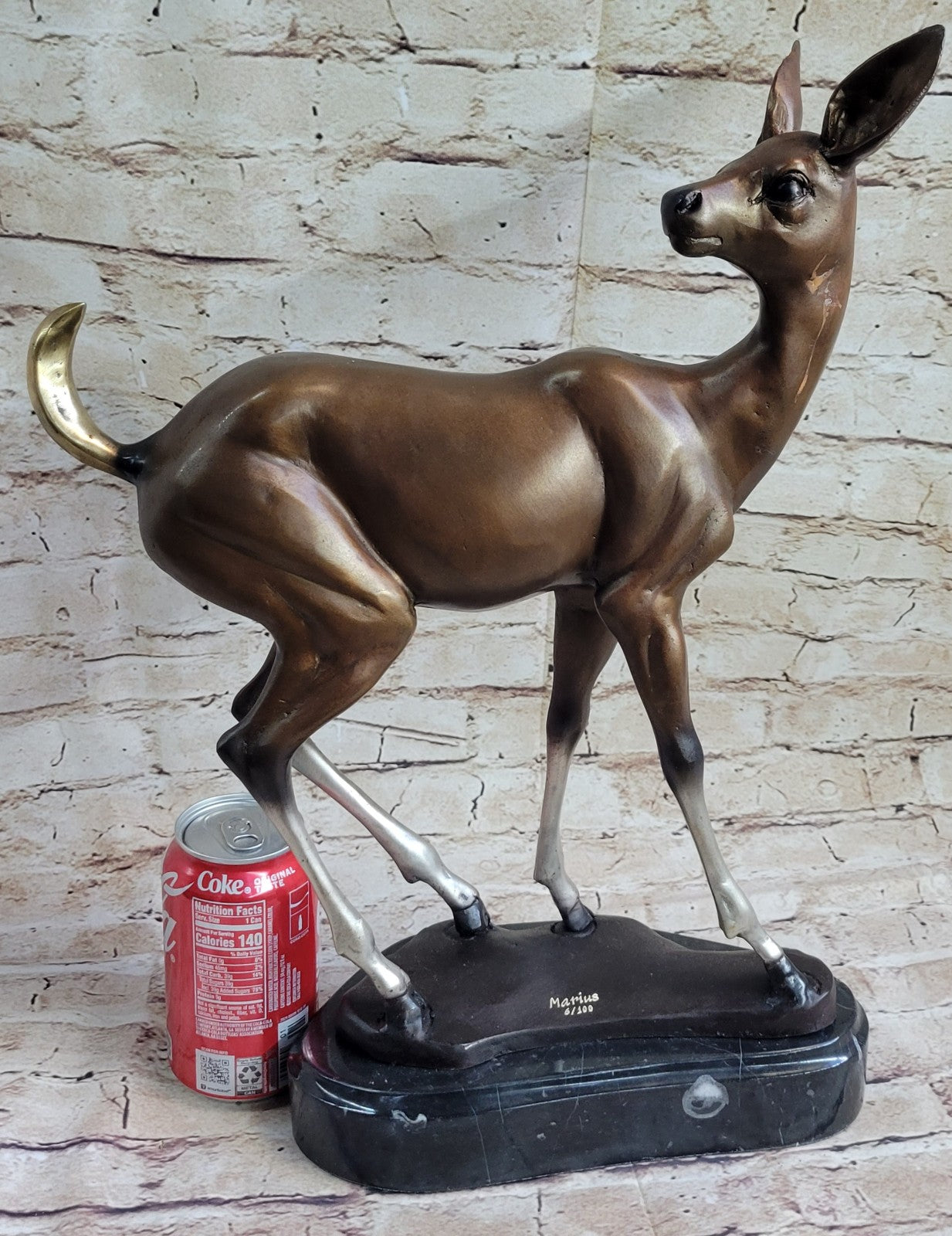 100% Solid Bronze Fawn Deer Animal Wildlife Bronze Sculpture by Moigniez Figure