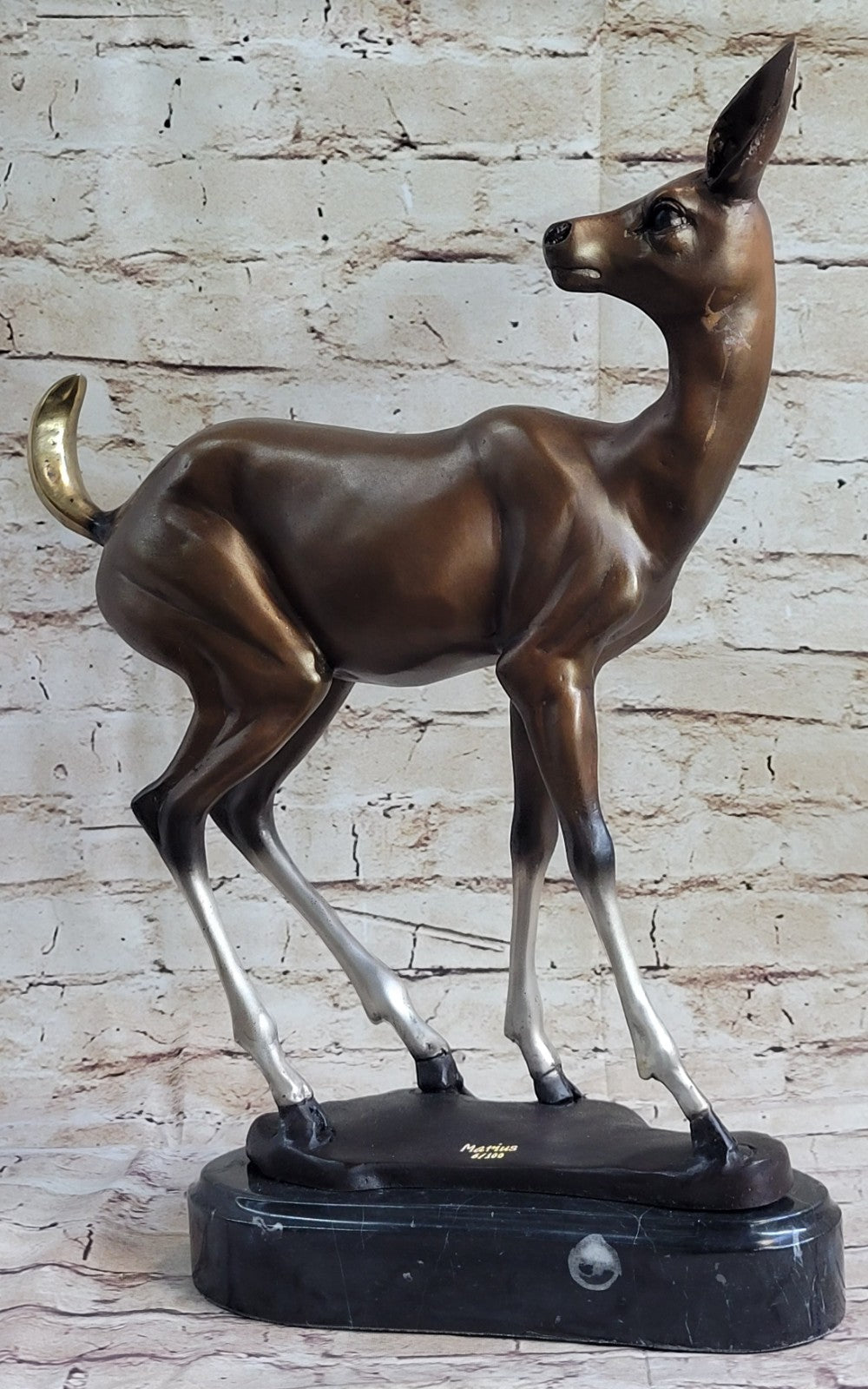 100% Solid Bronze Fawn Deer Animal Wildlife Bronze Sculpture by Moigniez Figure