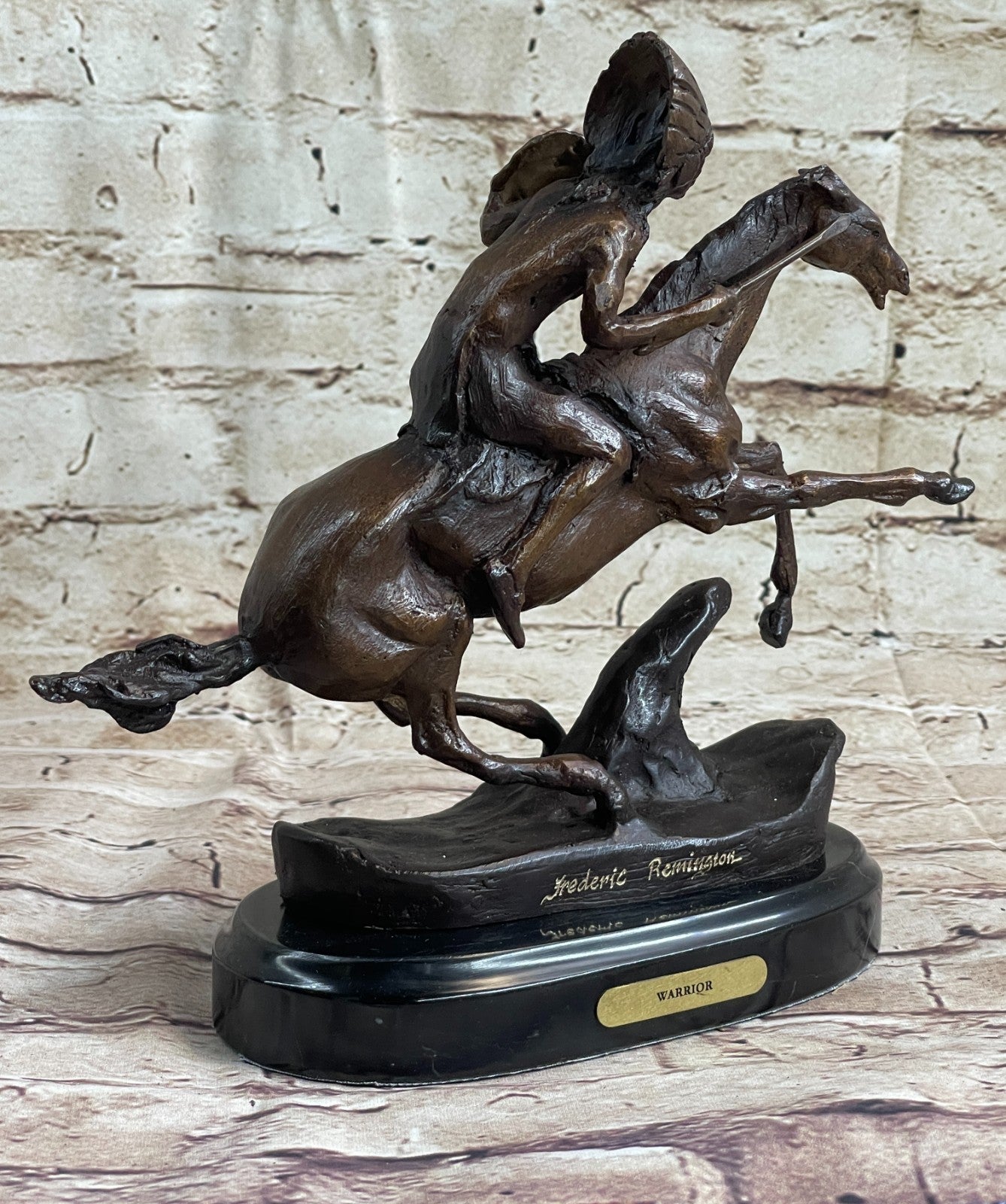 American Indian Riding Horse Signed Remington Native Bronze Sculpture Statue T