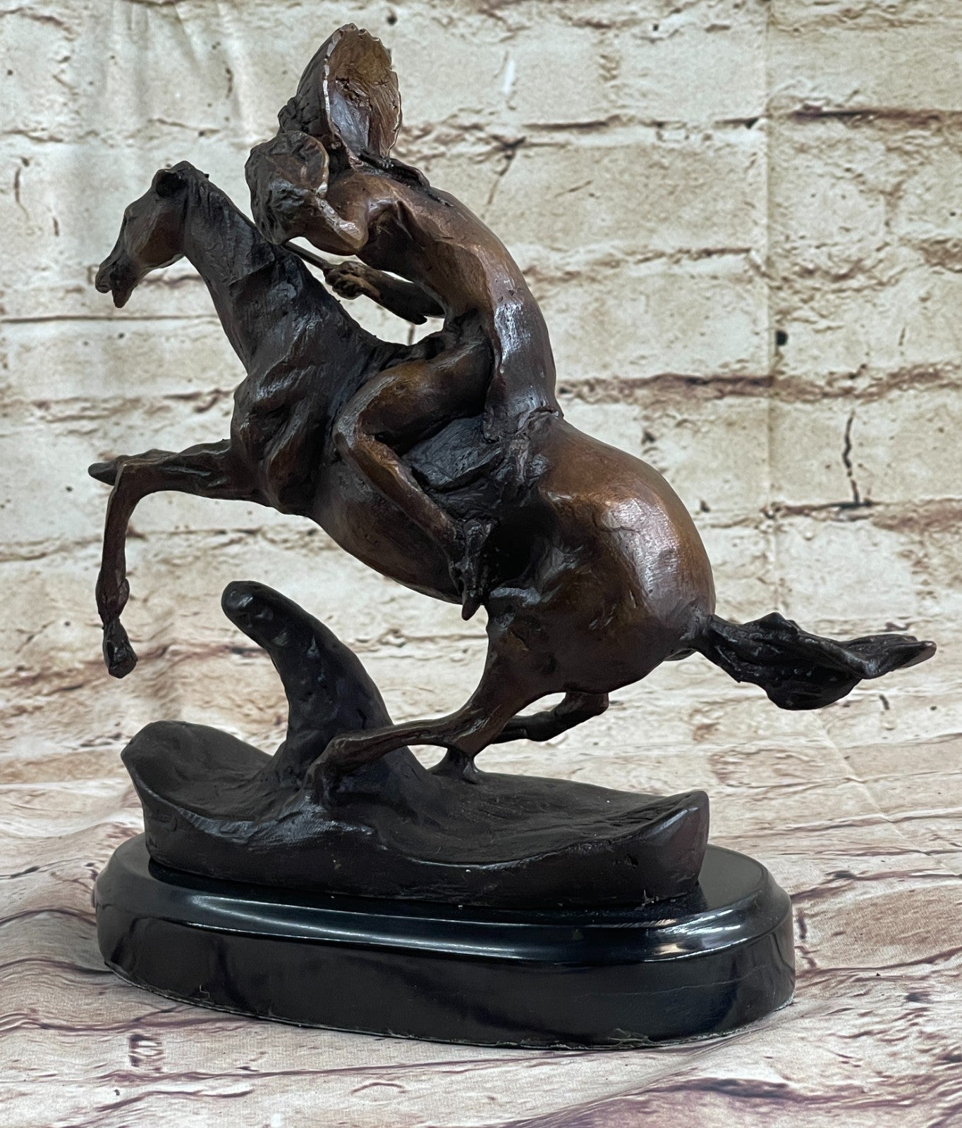 American Indian Riding Horse Signed Remington Native Bronze Sculpture Statue T