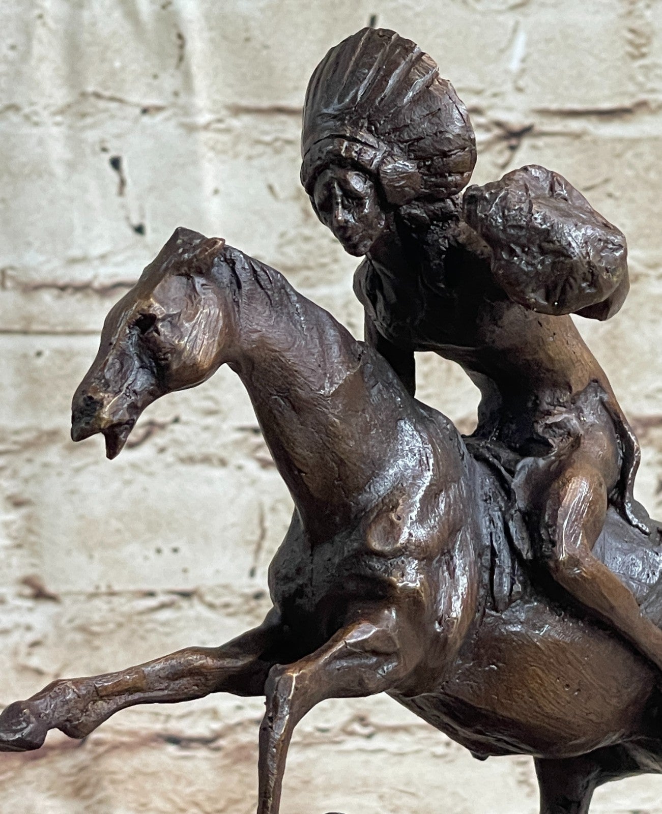 American Indian Riding Horse Signed Remington Native Bronze Sculpture Statue T